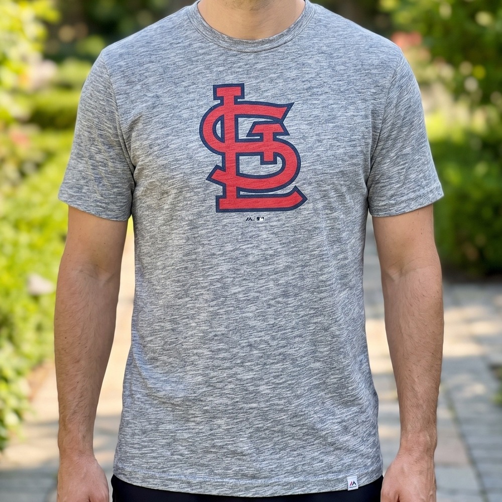 Majestic St Louis Cardinals MLB Space Dye Heather Gray T-Shirt STL Logo